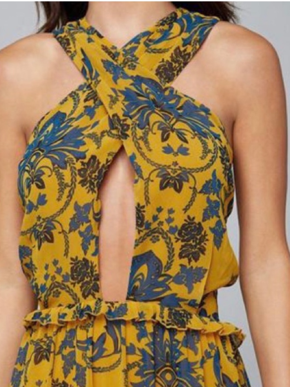 Mustard Yellow Floral Maxi Dress with Cross-Front Detail - Picture 9 of 11